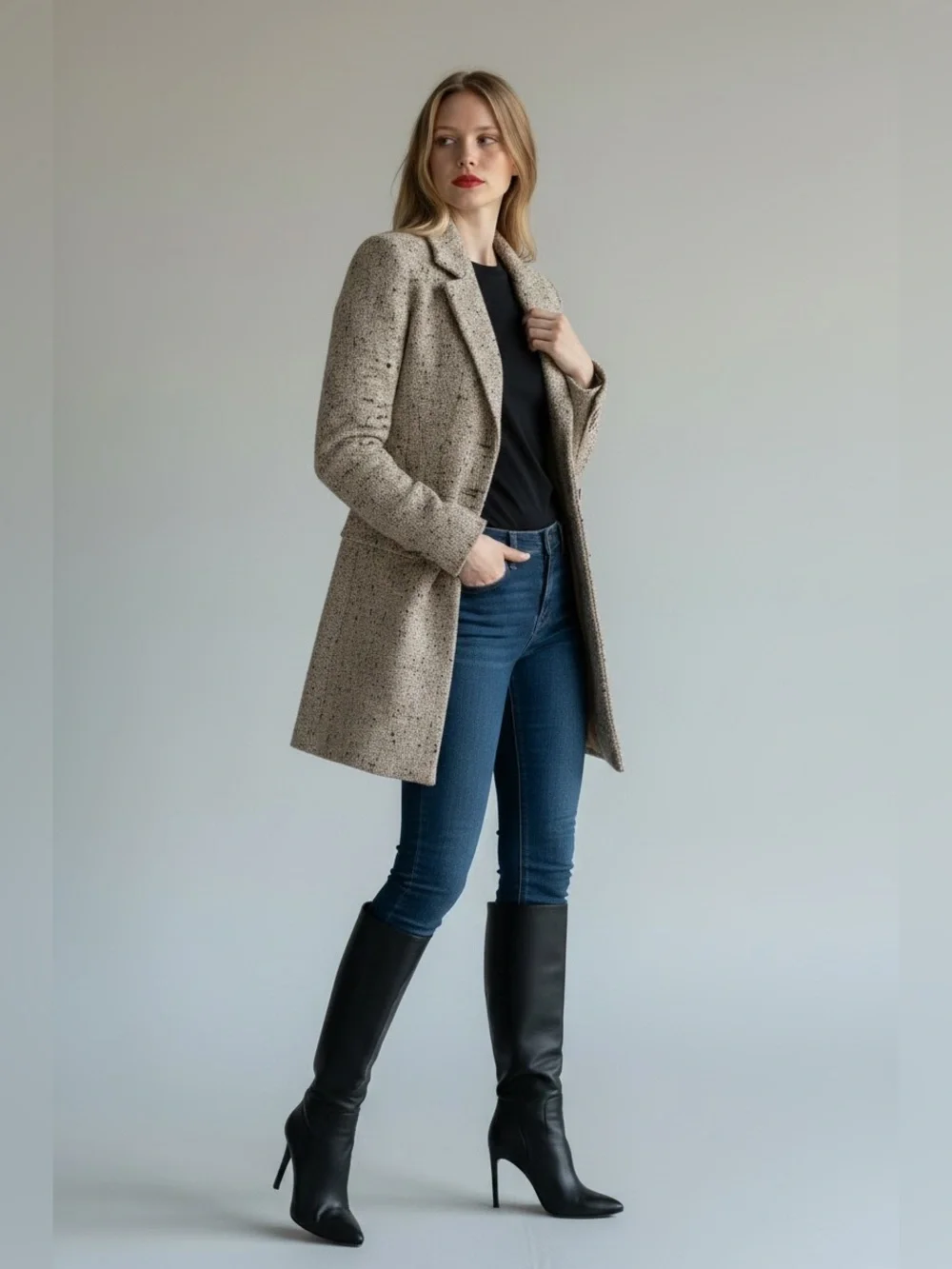 CHANEL Grey Speckled Tweed Blazer Coat